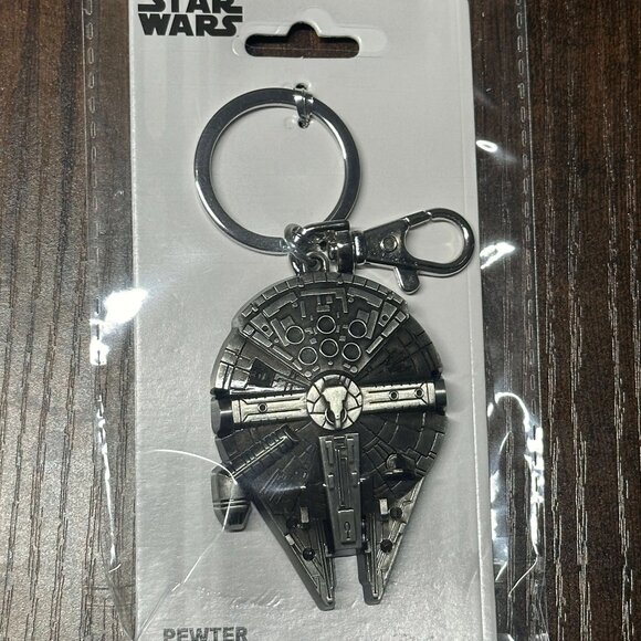 Star Wars Millennium Falcon Pewter Key Ring Keychain Han Solo Disney - Picture 3 of 4